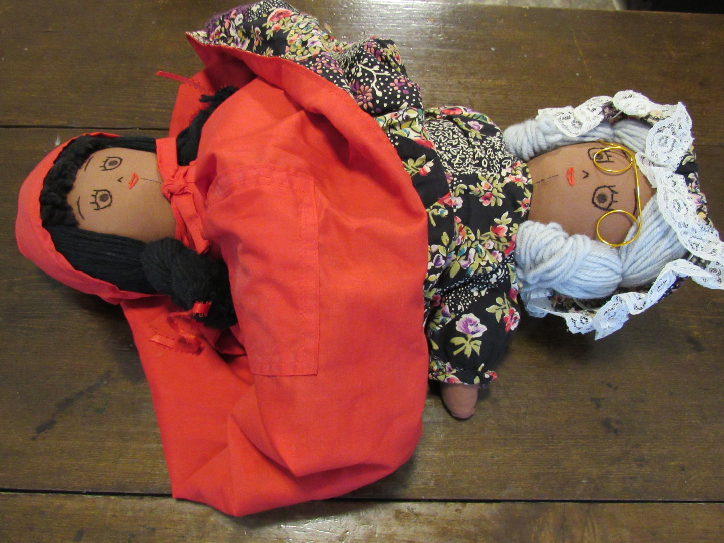 Little Red Riding Hood, Grandmother, and Big Bad Wolf Topsy Turvy Doll - African -American